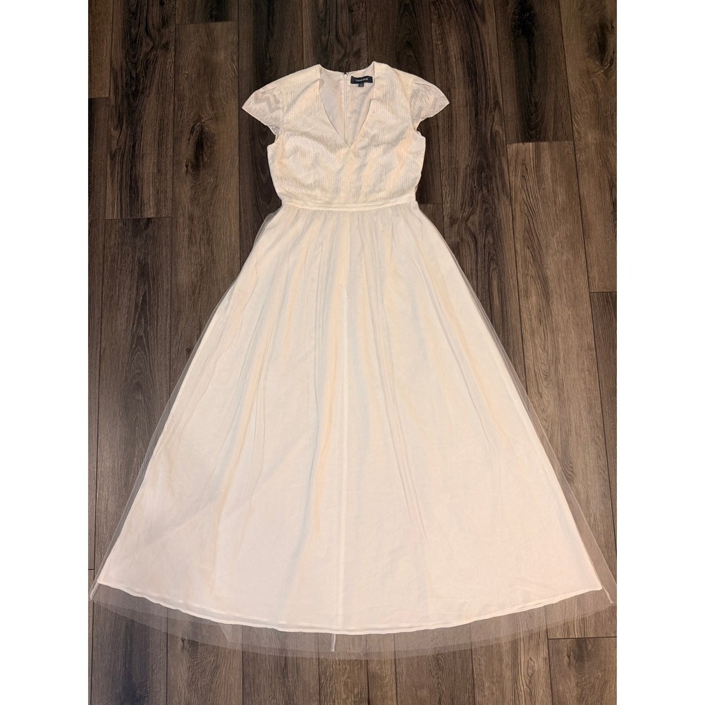 ModCloth Chevron To Success White Tulle Maxi Dress 4 Wedding Boho Bridal Gown